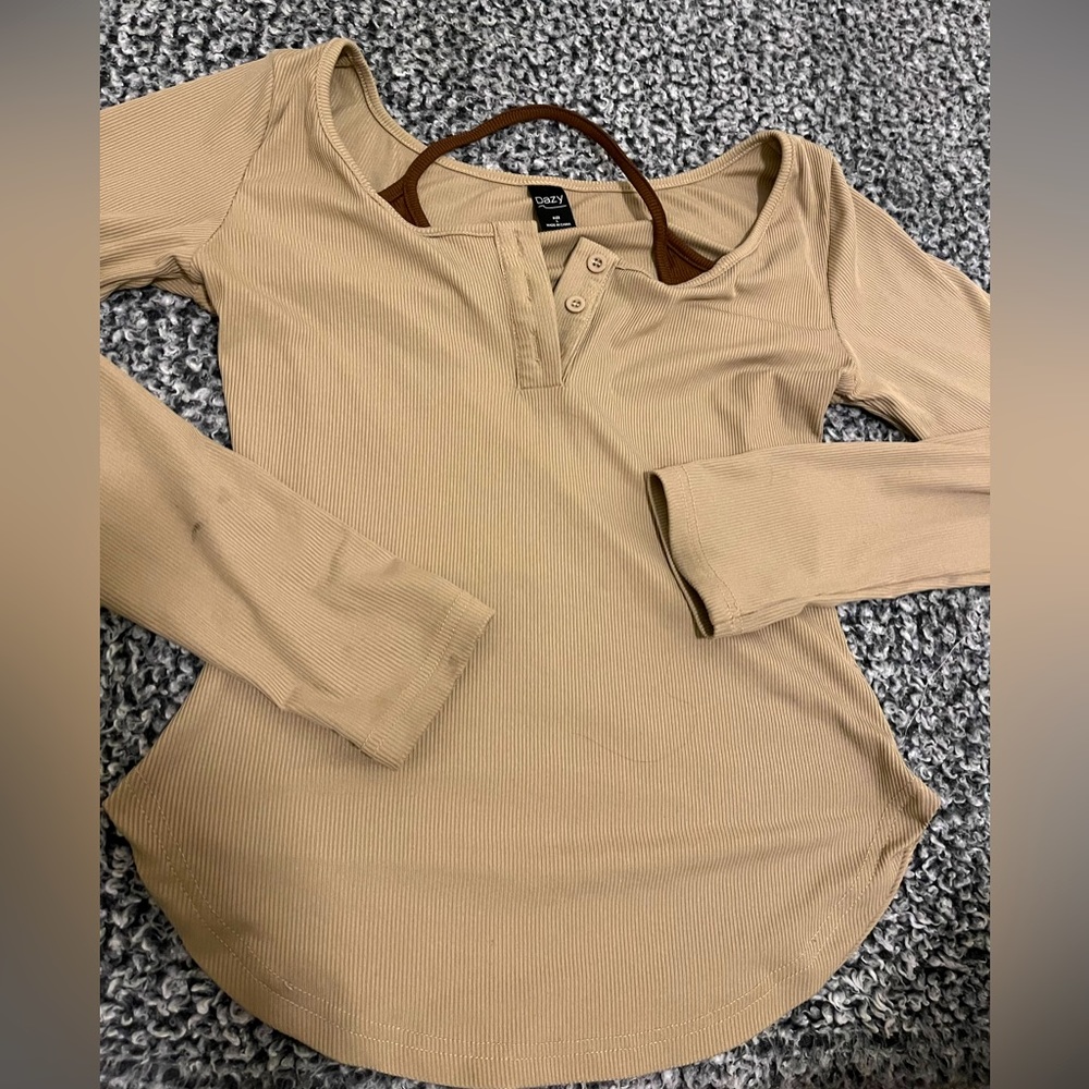 Tan and Brown Women's Long Sleeve Shirt Cute Fall Shirt